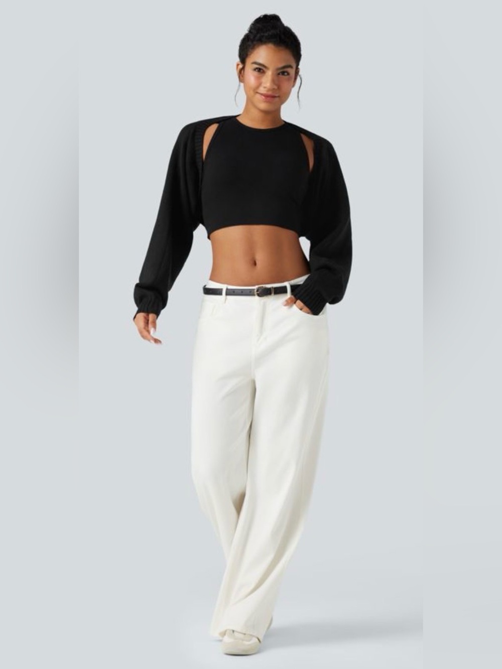 NWT [Halara] Reglan Long Sleeve Relaxed Fit Casual Sweater Shrug Black Women’s M - Picture 2 of 14